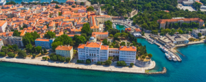 Aerial view of the promenade and Zadar old town whole on holiday in Zadar