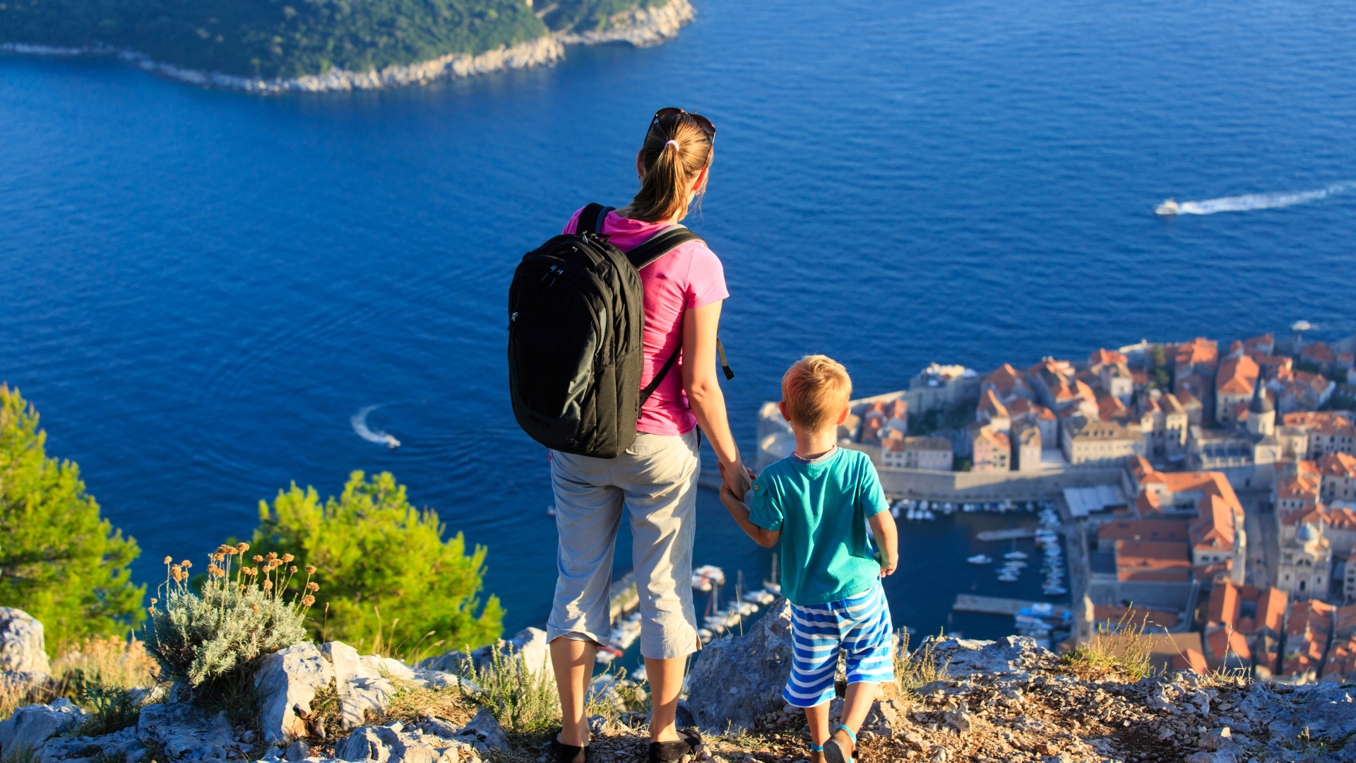 Mom and child on a family trip to Croatia