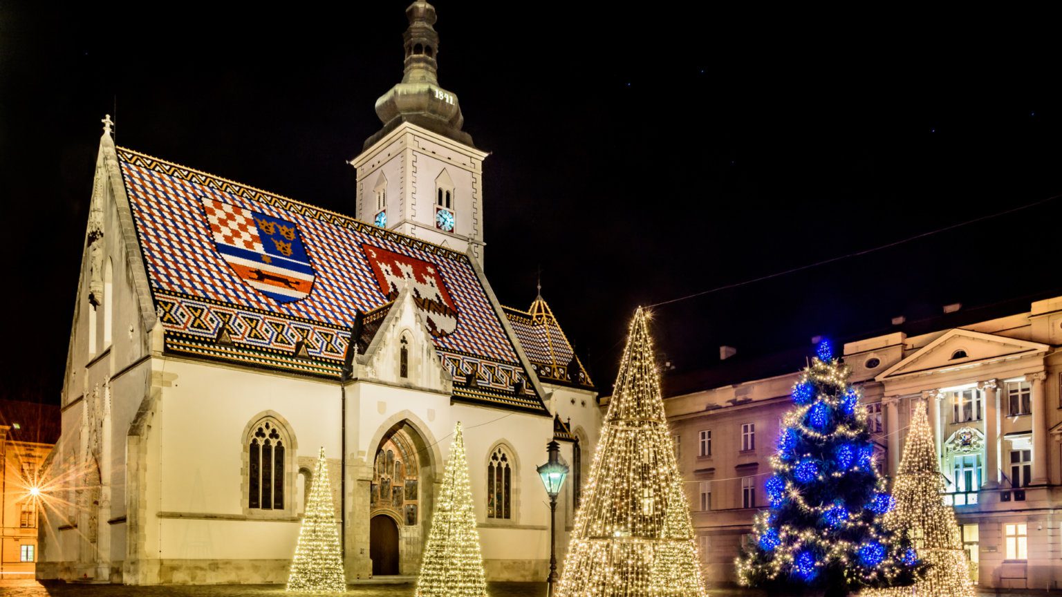 Lit up Christmas trees during Christmas in Croatia